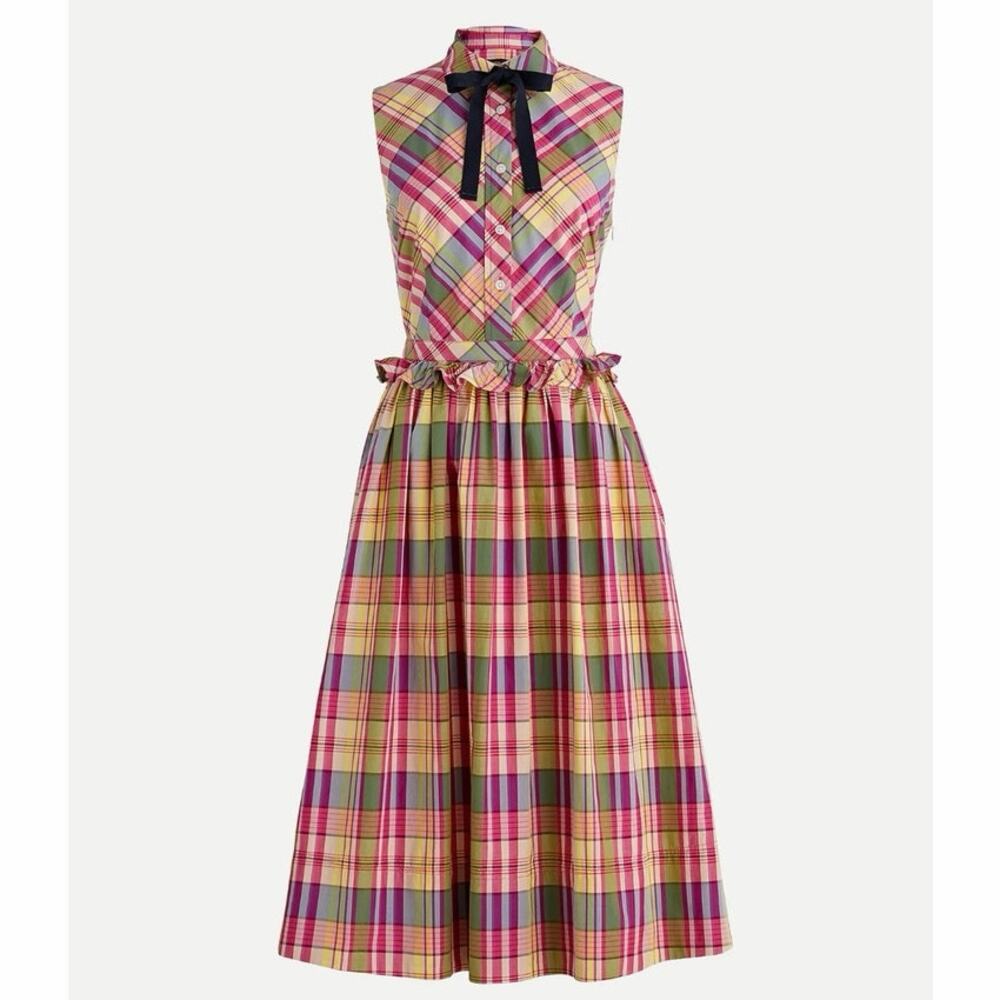 Shirt-dress in plaid with removable necktie